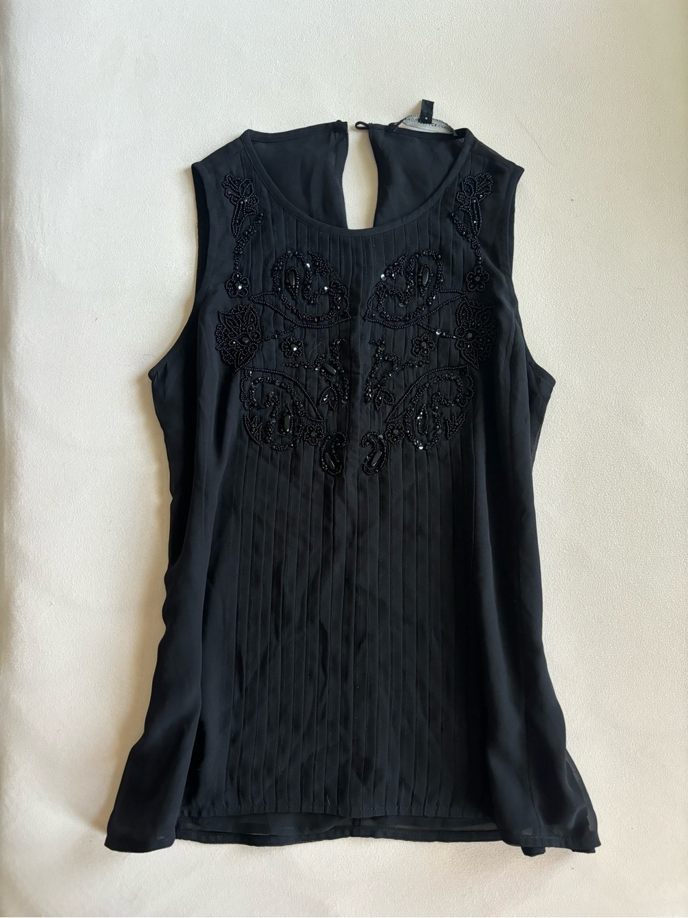 white house black market black beaded sleeveless top size 2